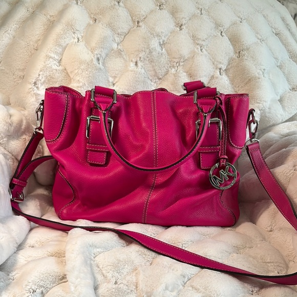Michael Kors Handbags - Michael Kors Brookville Pink Leather Shoulder Bag with Silver Hardware
